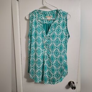 Teal and White Patterned Sleeveless Top